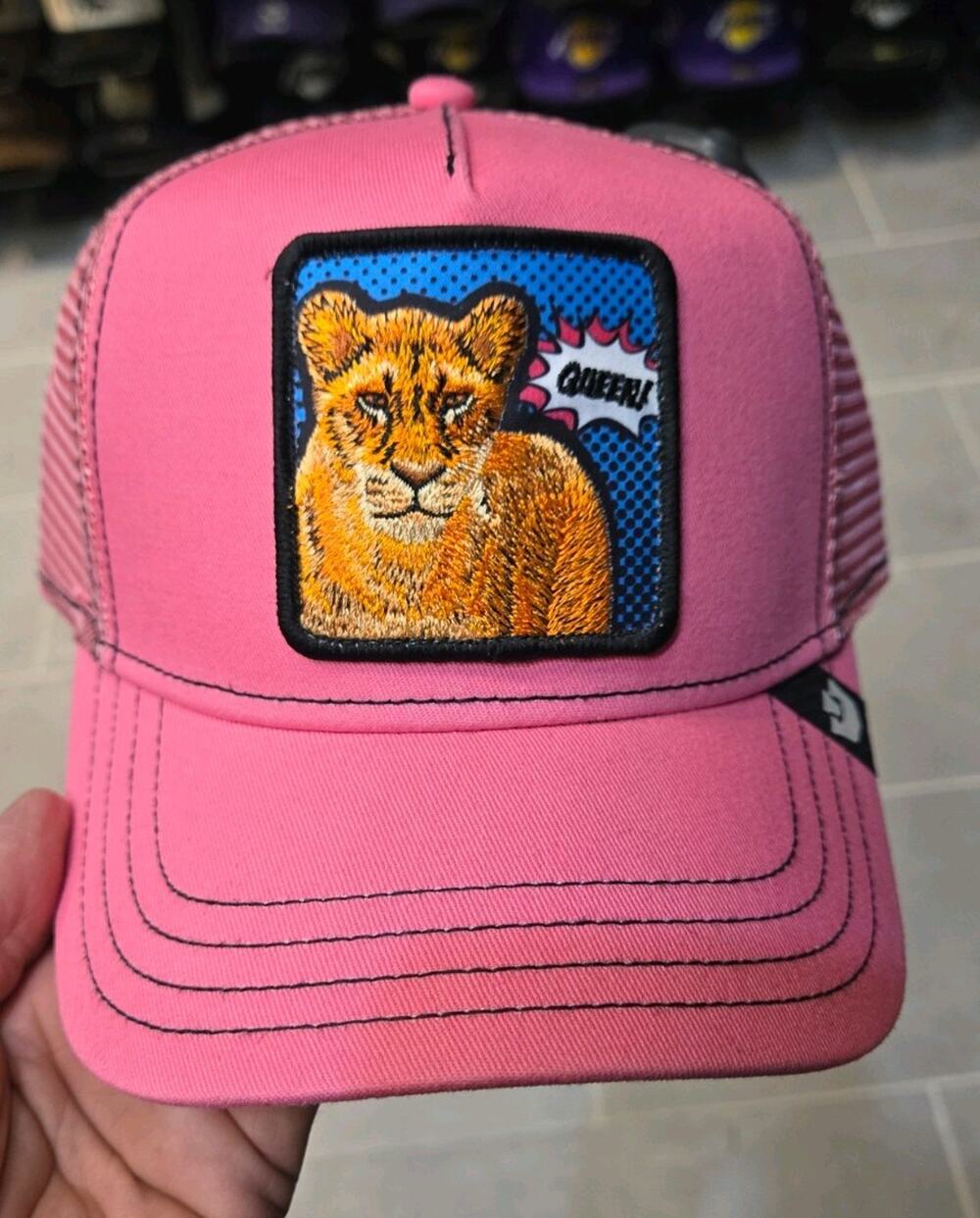 Goorin Bros Queen Lioness Trucker Hat Pink Pop Art Mesh Snapback Animal Farm Hat